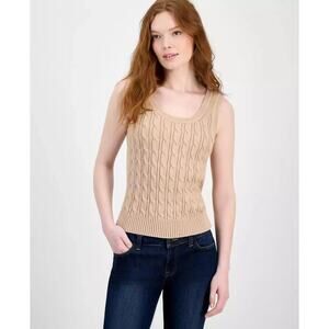 Tommy Hilfiger Women Sand Beige Cotton Cable-Knit Sweater Tank Top Size XS